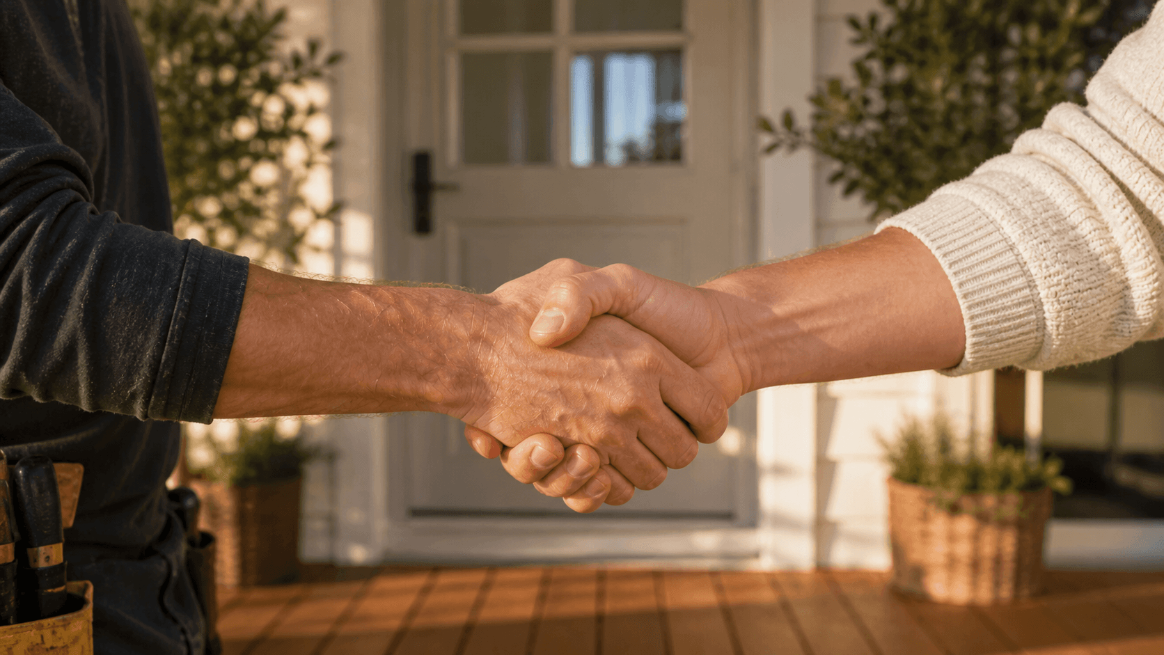 A handshake between Nick and a homeowner